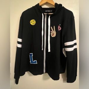 Miss Chevious Fill Zip Hoodie Black w Patches XL NEW